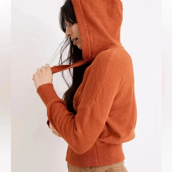 Madewell Clairview Hoodie Sweater Crop Sporty Short Textured Vintage Orange XXS - Picture 2 of 14